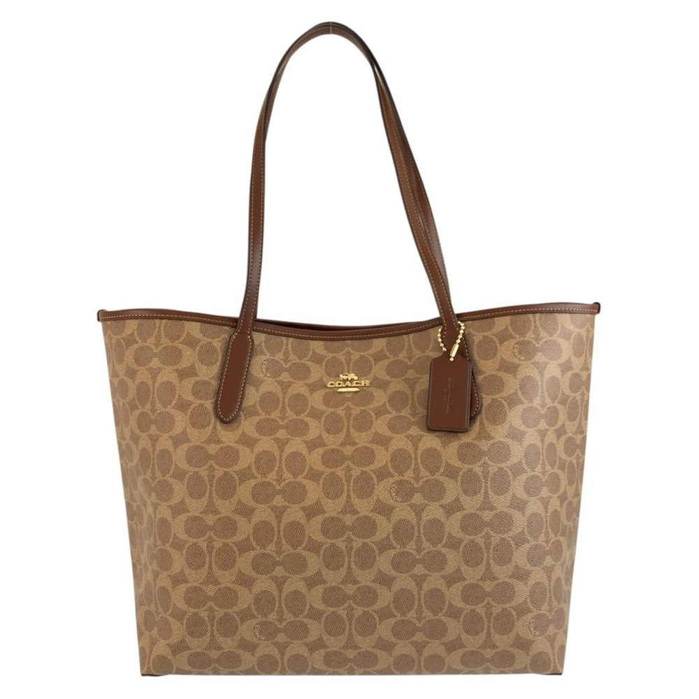 COACH Signature Brown Tote Bag with Gold Hardware (A2544) - Women's Shoulder